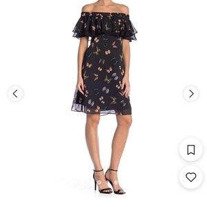 Sam Edelman Women’s Multi Dress Butterfly Print Off The Shoulder Whimsical